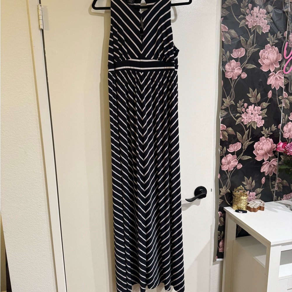 INC International Concepts Black and White Halter Maxi Dress